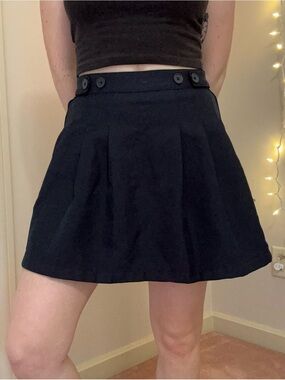 Navy Pleated Mini Skirt